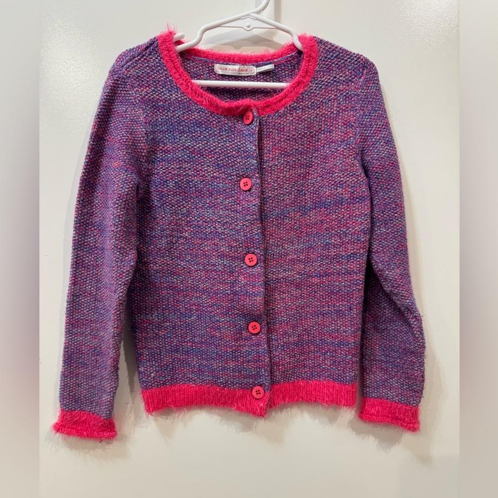 deux par‎ deux pink purple button up Sweater cardigan 6 Soft Cozy Long Knit